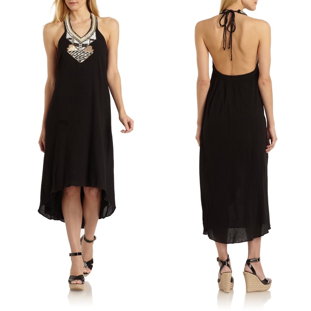 Love Sam Beaded Halter Open Back Midi Dress